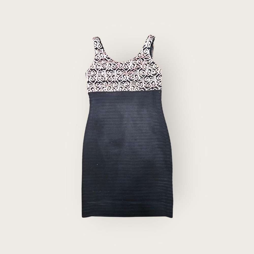 R&M Richards Black and Gold Embellished Dress
